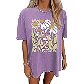 Wildflowers Shirt for Women Oversized Vintage Floral T Shirts Inspirational Graphic Tees Summer Casual Loose Beach Tops