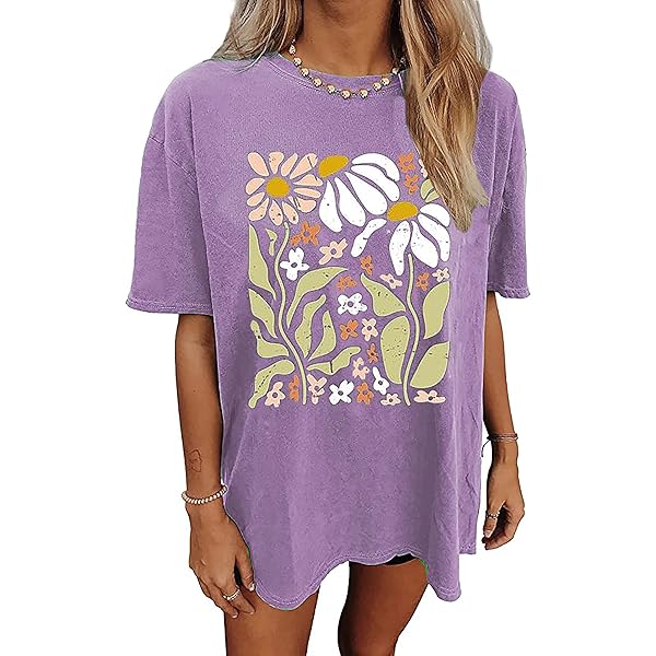 Women's Oversized Vintage Floral Graphic Tee - Wildflower T-Shirts