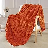 Exclusivo Mezcla Fleece Throw Blanket for Couch, Extra Large Fuzzy Burnt Orange Bed Blankets, Soft Cozy Plush Sofa Throws for All Seasons, 50x70 Inches