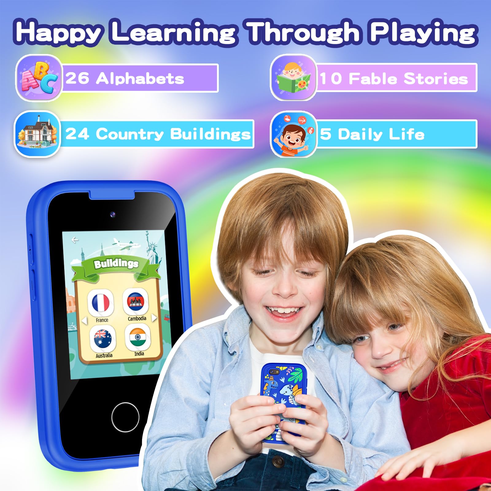 Kids Phone for Boys, Toddler Smart Phone for Girls 3 4 5 6 7 8 Years Old, Birthday Gift for Boys Age 3-8, Pretend Play Toy Phone, Fake Cell Phone with Games, MP3 Music Player(Blue)