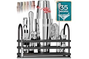Pro Cocktail Kit | Mixology Bartender Kit | 14-Piece Cocktail Shaker Set | Martini Home Bartending Bar Accessories | Incl. 35