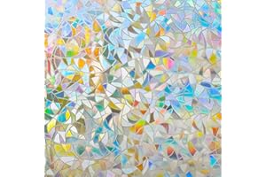 LEMON CLOUD Window Film, Decorative 3D Window Privacy Film and Stained Glass Window Stickers, Rainbow Cling Holographic,No Glue Frosted Anti-UV(3D Half Moon 17.5 x 78.7inches)