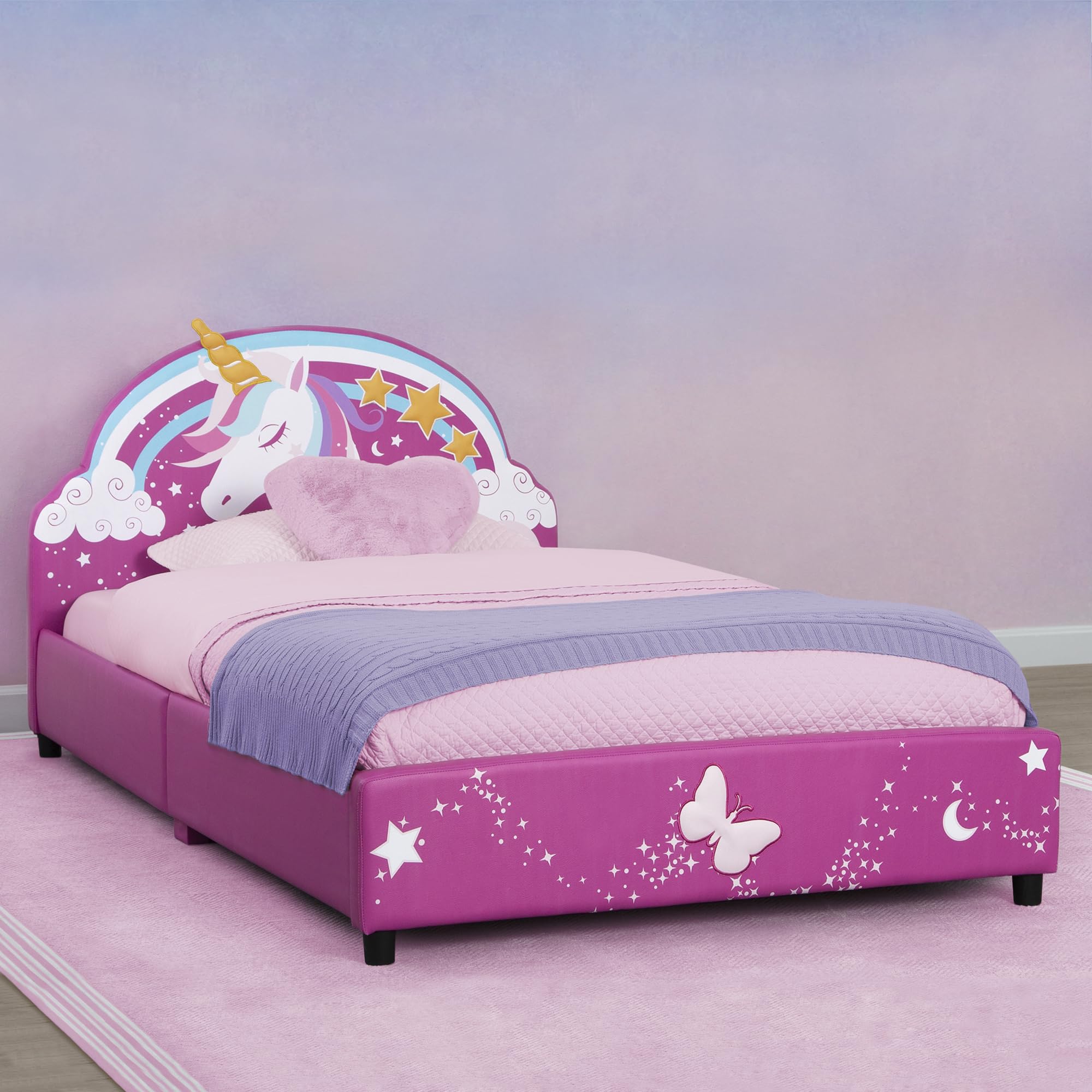 Photo 1 of Delta Children Unicorn Upholstered Twin Bed, Pink
