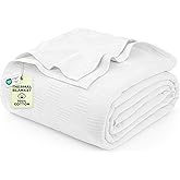 Utopia Bedding White 100% Cotton Blanket [Big Size - 120x120 Inch] 350GSM Lightweight, Soft and Breathable Thermal Blanket for All Seasons