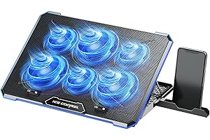 ICE COOREL Laptop Cooling Pad with 6 Cooling Fan, Laptop Cooler Fan with No Lights, Cooling pad for Laptop 15-17 Inches, Notebook Cooler Stand with 9 Height Adjustable, Cooler Pad for Lap or Desk Use