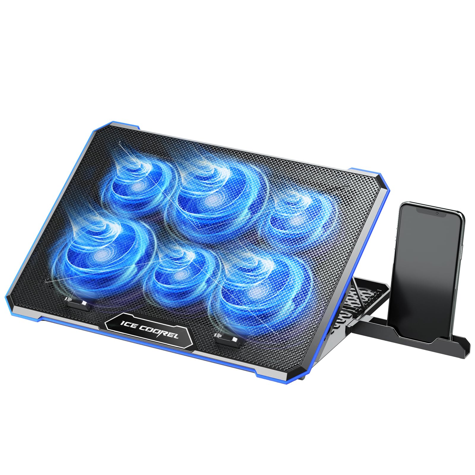 Photo 1 of ICE COOREL Laptop Cooling Pad with 6 Cooling Fan, Laptop Cooler Fan with No Lights, Cooling pad for Laptop 15-17 Inches, Notebook Cooler Stand with 9 Height Adjustable, Cooler Pad for Lap or Desk Use