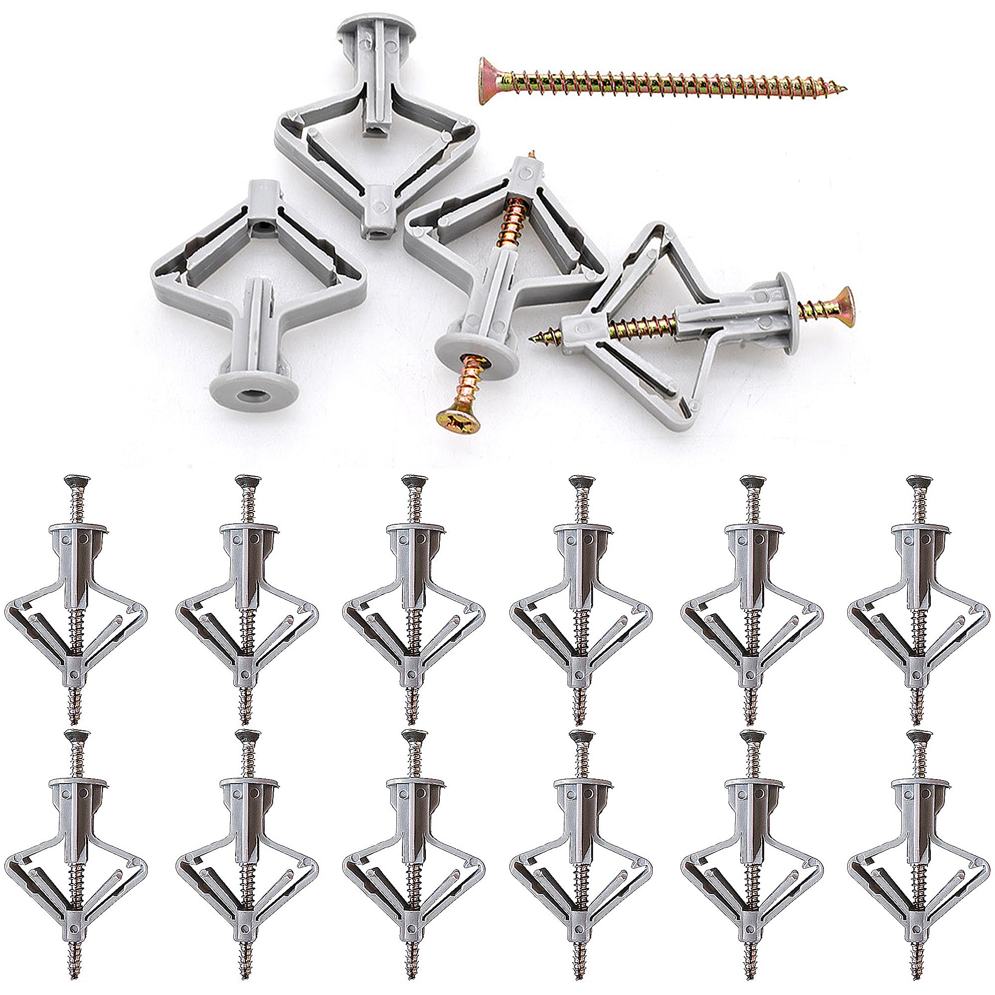 50 Cavity Dowels Set, Drywall Dowels and Expansion Dowels, Plasterboard Dowels for Plasterboard Walls, Screws and Butterfly Cavity Dowels for Plasterboard and Plaster Fibreboards (50 Dowels, 50