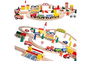ORBRIUM Wooden Train Set 100 pcs Triple Loop Magnetic Trains with Wooden Tracks Compatible with Thomas The Tank Engine Brio M
