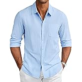 COOFANDY Men's Long Sleeve Buttons Down Shirts Casual Button Up Shirts Beach Linen Shirt Untucked Dress Shirt