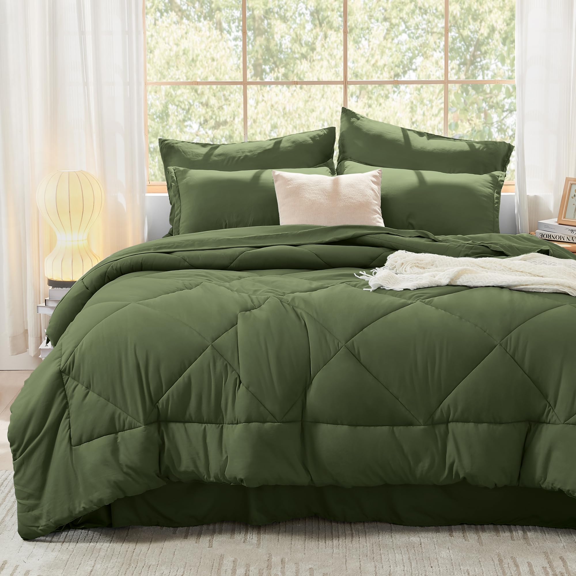 Litanika King Size Comforter Set with Sheets Olive Green - 7 Pieces Bed ...