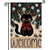 Christmas Garden Flag 12x18 Inch Double Sided Outside Welcome Black Cat Winter Holiday Yard Outdoor Flag