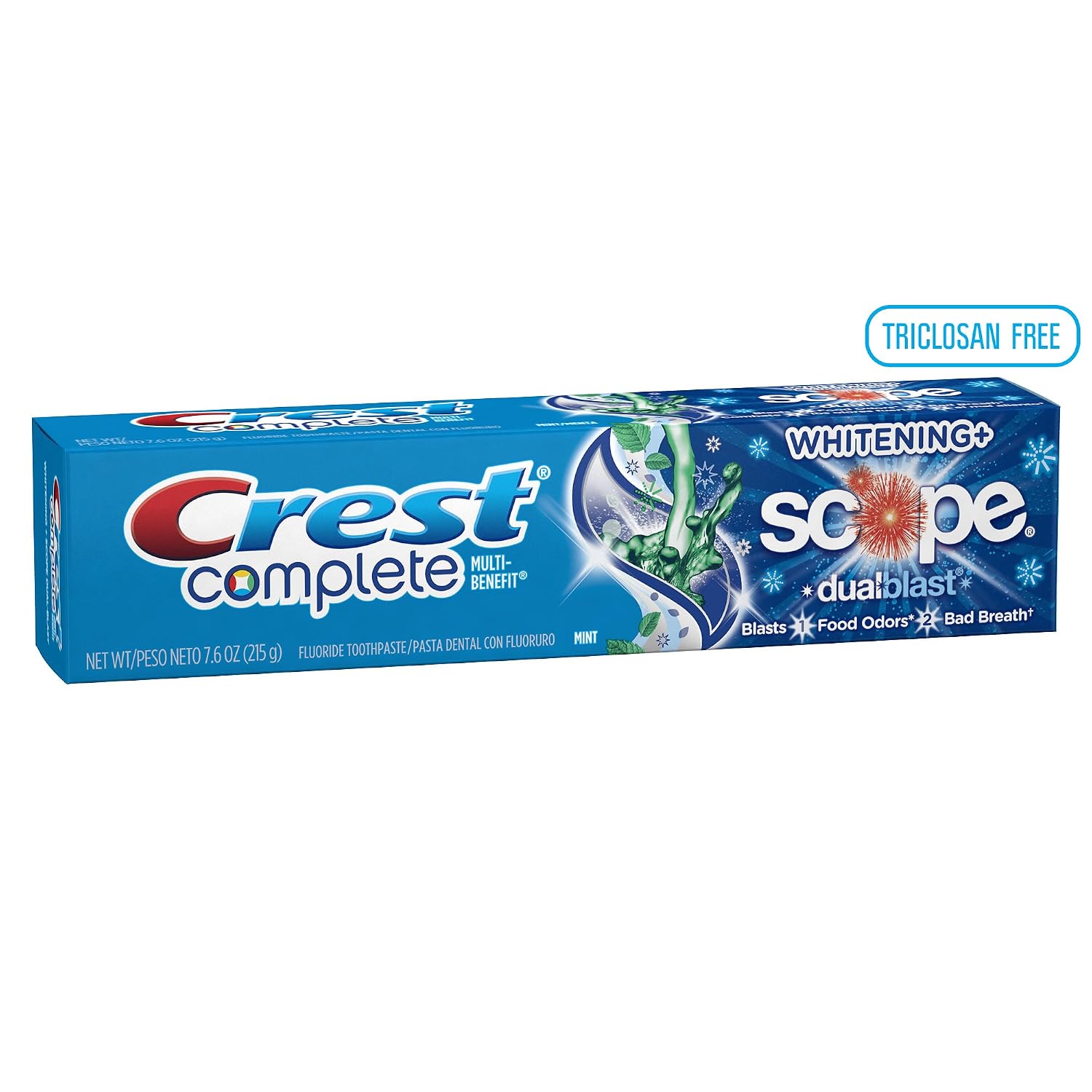 Crest complete multi-benefit scope dual blast Fresh mint blast Extra whitening toothpaste (037000496311)