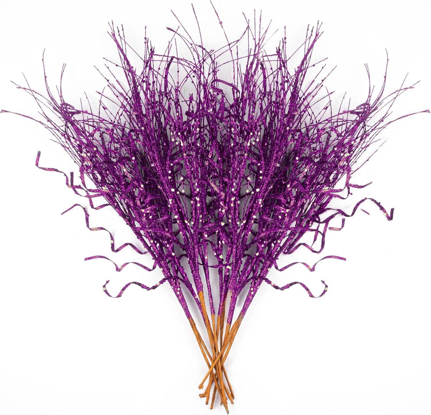 Tree Toppers - KI Store Glitter Curly Christmas Spray Set of 12 Purple Wispy Willow Christmas Picks for Halloween Christmas Tree Wreath Garland Bouquet Tree Topper Decoration