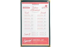 Ylittaa Menu Covers, Single Page, 1 Pocket, 2 View, for 8.5" x 14" Legal Size Paper, Pack of 6, Green Edging + Gold Metal Corner, Made with Leatherette & Vinyl
