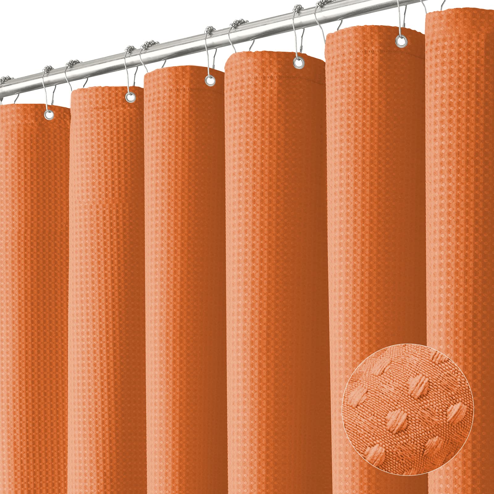 Photo 1 of Dynamene Long Fabric Shower Curtain - 78 inch Long Waffle Weave Weighted Cloth Shower Curtains for Bathroom, Neutral Heavy Duty Hotel Spa Luxury Bath Curtain Set with 12 Hooks, 72x78, Burnt Orange