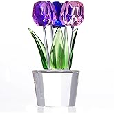 Qianwei Crystal Tulips Flowers Figurine Colorful with Vase - Glass Flower Bouquet Collectible Figurines Crystal Office Home Decor Paperweight - Tulip Gifts for Women Mom Bestfriend Wedding Anniversary