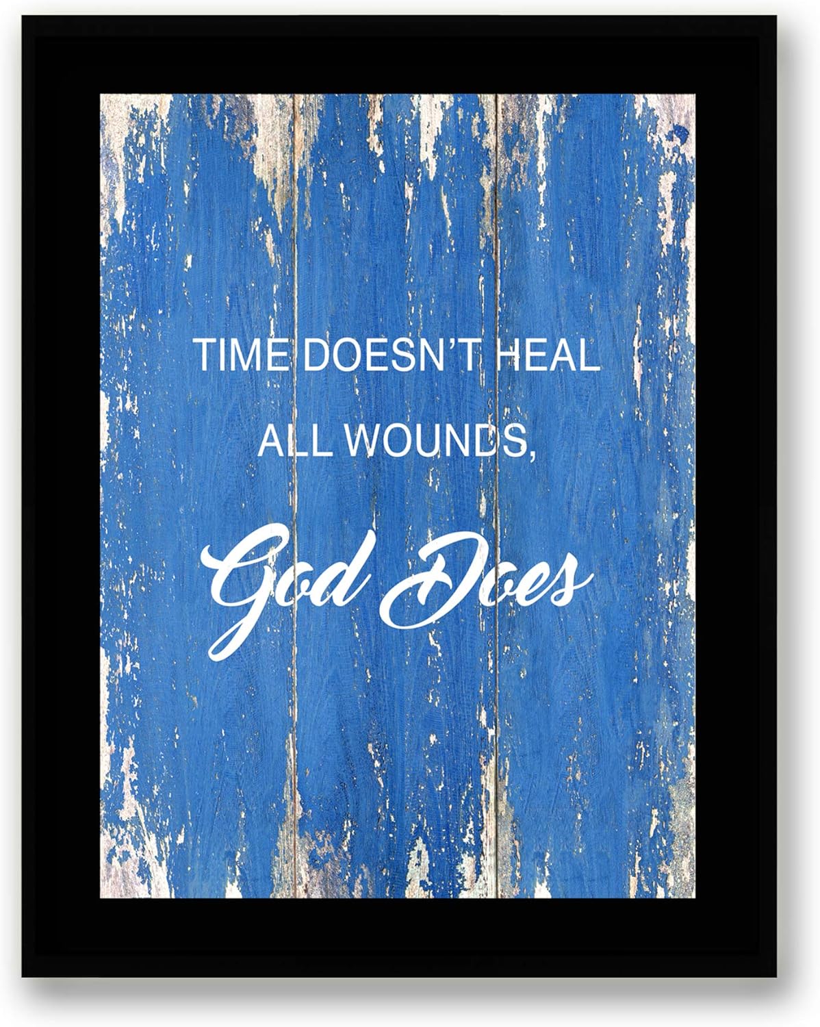 Amazon Com Time Doesn T Heal All Wounds Quote Motivational Framed Canvas Print Home Decor Desk Stand And Wall Art Black Real Wood Frame Blue 7x9 Posters Prints