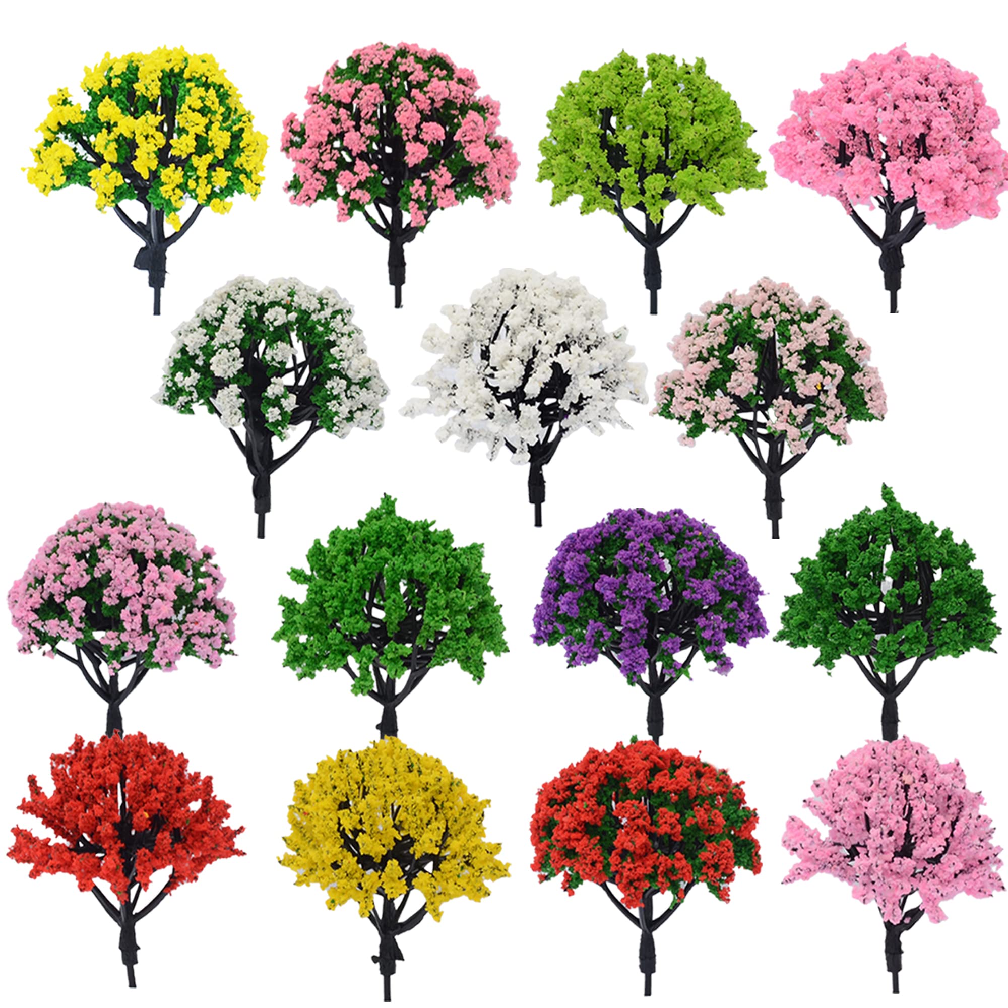 Cayway 15 PCS Miniature Trees Mixed Model Trees, Mixed Colors Accessories Model Train Scenery Architecture Trees Fake Trees for Building Model, Model Scenery with No Bases for DIY Crafts, 15 Colors