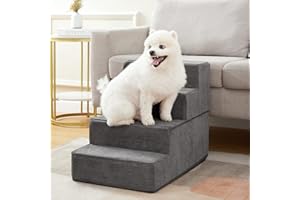 Dog Stairs & Steps for Small Dogs Cats, Pawque Pet Steps for High Bed Couch, Shock Absorbing Foam with High-Strength Boards for Pet Safe, Non-Slip Removable Washable Cover, 4-Step (18'' High)