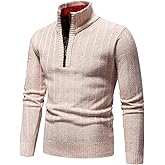 Mylldey Quarter Zip Sweater Men's Pullover Sweaters Knit Long Sleeve Sweater Mens