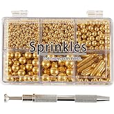 Kasvan Gold Mix Sugar Sprinkles - Edible Candy Pearls with 4-Claw Sprinkle Pen,118g/4.16 Oz, Gift Box Pack, Baking Cake Decorations, Ice Cream Toppings and Cookie Decorating, Wedding Party Chirstmas Supplies