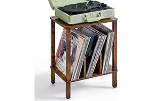 LELELINKY 2-Tier Record Player Stand with Vinyl Record Storage up to 100 Albums, Bedroom Record Holder and Multi-Functional End Table for Living Room, Brown