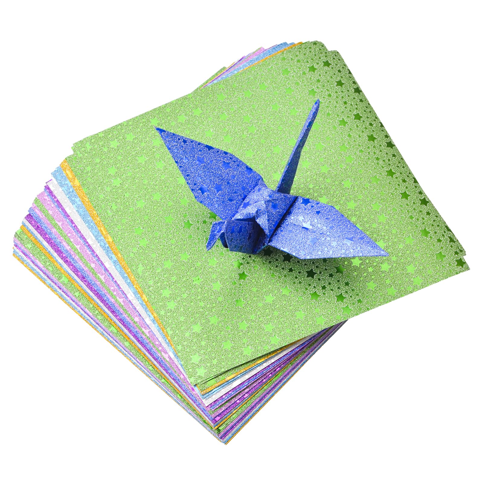 URROMA Glitter Origami - 84pcs Pentagram Pattern Pearlescent Handcraft Paper, 15CM