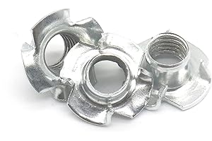 binifiMux M6 x 8mm T Nuts w/Zinc Plated 4 Pronged Tee Nut Inserted in Wood Furniture, Pack of 25