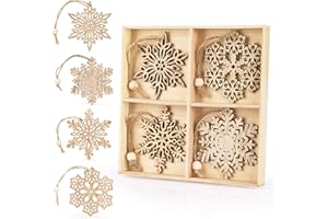 Binswloo Wooden Snowflakes Ornaments, 3 Inch Unfinished Wood Cutouts Christmas Tree Hanging Ornaments for Rustic Xmas Decoration, 12 Pcs