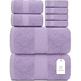 White Classic Luxury Bath Towel Set of 8 Pieces - 100% Turkish Cotton Highly Absorbent Towels for Bathroom, 2 Luxury Bath Towels 700GSM, 2 Hand Towels, 4 Washcloths, Lavender