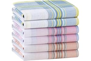 Houlife 100% 60S Combed Cotton Striped Checked Handkerchief with Assorted Color Elegant Hankie for Women Ladies, 11×11"
