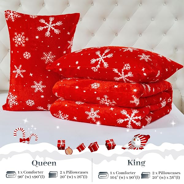 YIYEA CHRISTMAS FLUFFY KING SIZE COMFORTER SET, LUXURY FAUX FUR COMFORTER, ULTRA SOFT PLUSH FUZZY VELVET BEDDING COMFORTER SETS FOR FALL WINTER, COZY WARMTH, NO SHEDDING, 3PC, KING