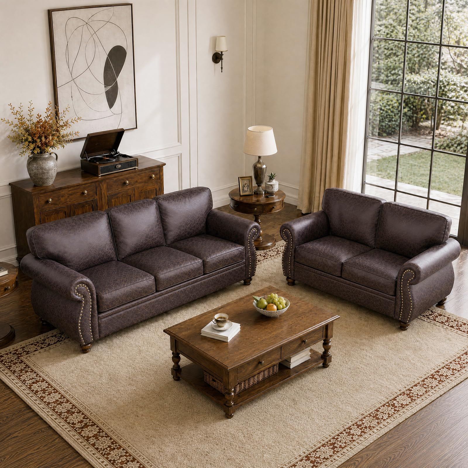 Couchus 2-Piece Sofa Set, 88" 3-Seater, 77" Loveseat, Brown