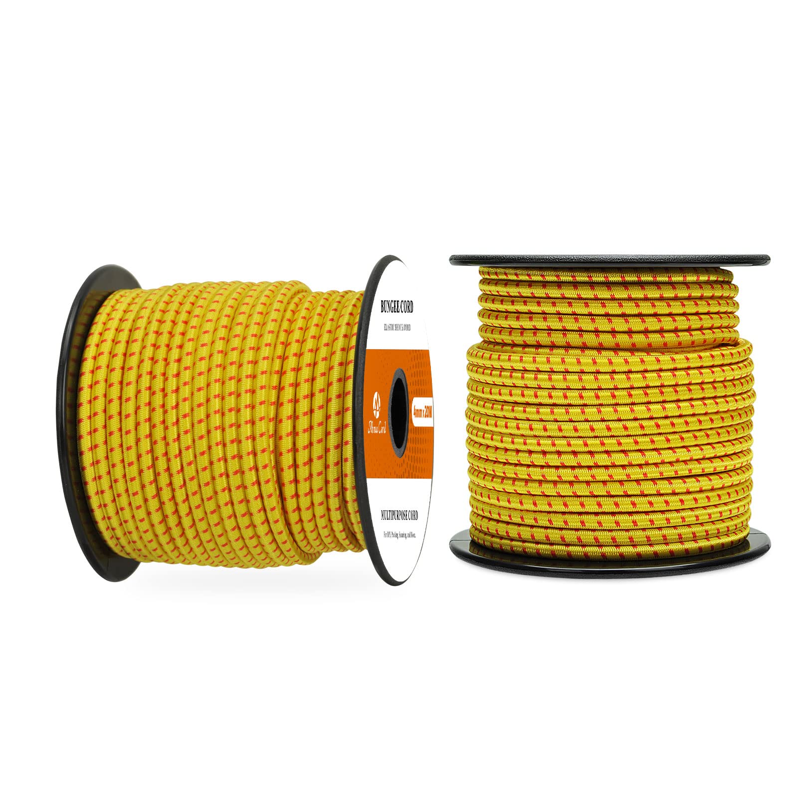 Abma Cord Bungee Cord 4mm 20M Elastic Shock Cord 100% Stretch Elastic Bungee Rope for Tarpaulin, Trailer, Backpack, Tent Pole, Kayak - Yellow&Red