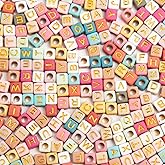 Luyoaozy 900pcs Square Colorful and Gold Letter Beads Acrylic 6x6mm Cube Beads for Bracelets Necklaces and Jewelry Making Alphabet Bead