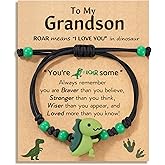 HGDEER Dinosaur Bracelet for Boys - Son Grandson Christmas Valentines Birthday Gifts with Funny Card and Velvet Gift Pouch