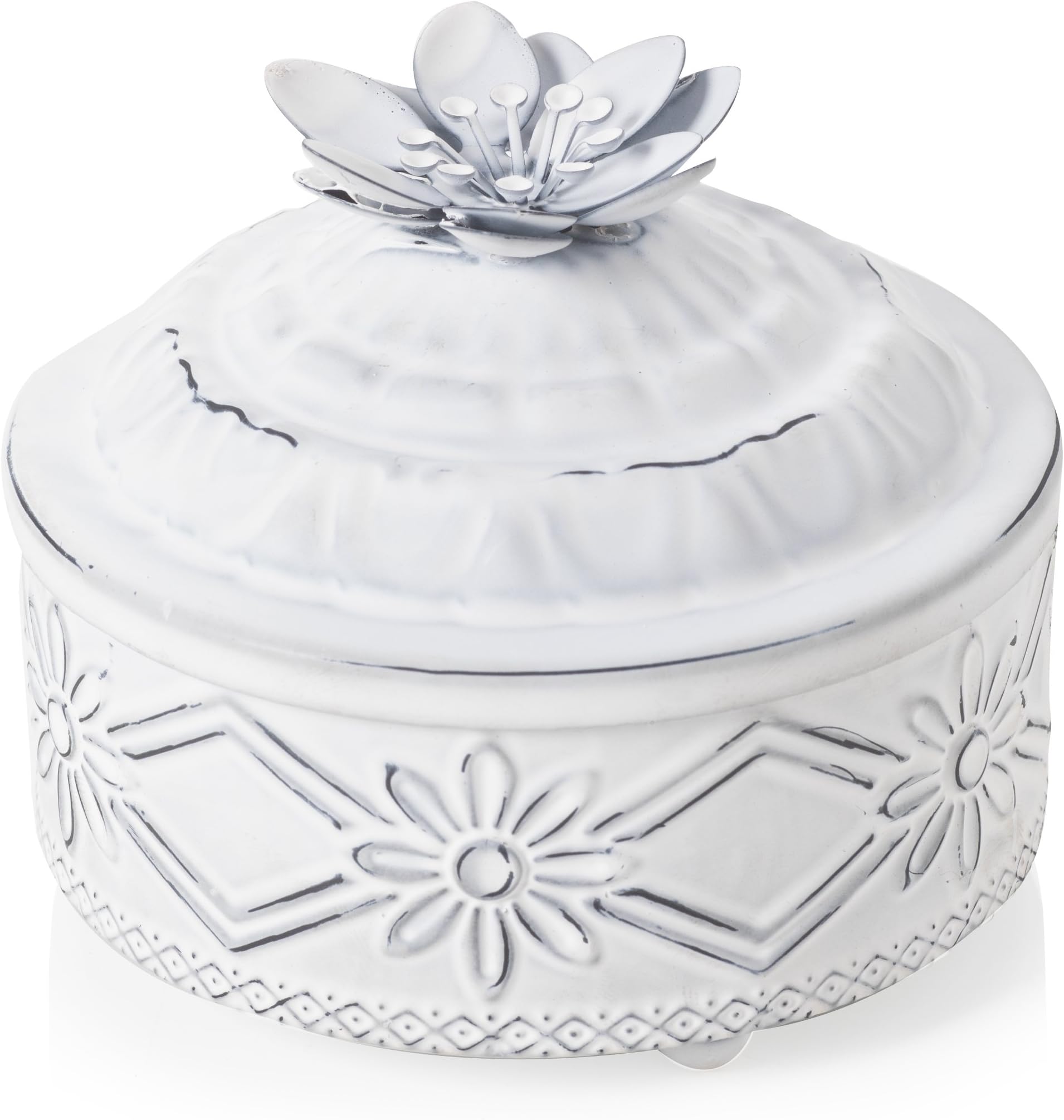 Cylindrical box with White 9.5 X 9.5 X 8 cm iron Flower
