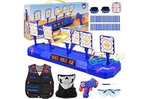 Fibevon Shooting Target for Nerf Gun, Kids Practice Electronic Targets w/Blaster, Vest, Glasses, Bandanas, Wristbands and Foam Darts, Ideal Toy Gift for Boys, Girls Aged 5-13
