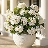 Uqueeten 4pcs Fake Flower Artificial Geranium,Artificial Flowers for Outdoors, White Geraniums Artificial Flowers Realistic,Artificial Geraniums for Outdoors Fake Plant Decoration14.4 (White)