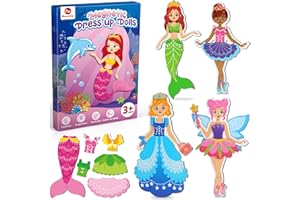 Mocoosy Magnetic Dress Up Dolls for Girls, Princess Mermaid Fairy Ballerina Magnet Dolls Dress Up Kits, Travel Game Car Road Trip Airplane Activity Toys Birthday Gifts for Toddler Girls Ages 3 4 5 6 7