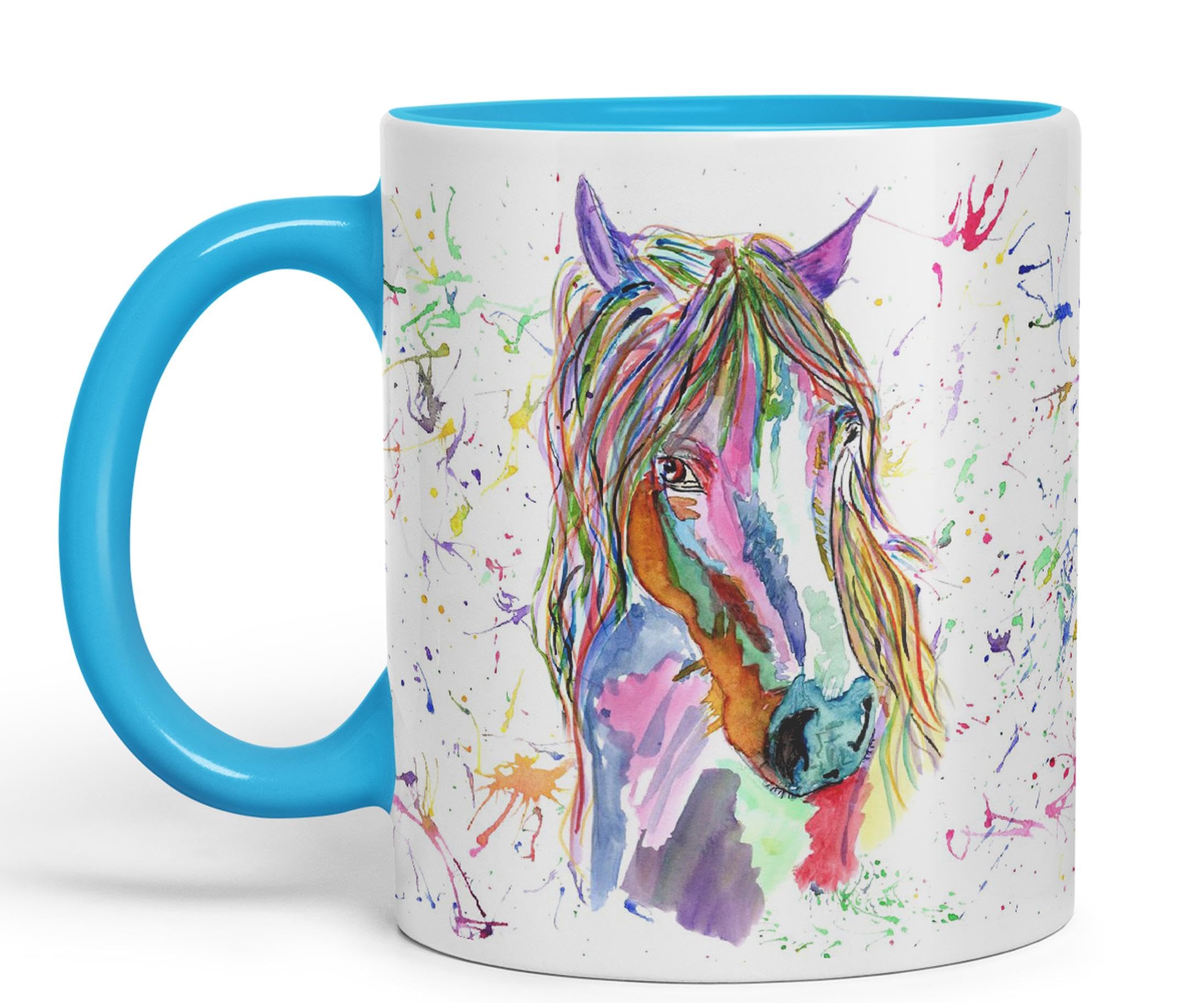 Vixar Horse Watercolour Rainbow Art Coloured Mug Cup, Gift, Birthday, Work, Office, Christmas Tea Coffee (L Blue)