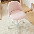 VINGLI Cute Candy Chair Armless Comfy Small Office Desk Vanity Chair with Wheels & Lumbar Support,Teddy Adjustable Rolling Swivel Computer Task Ch for Home Office,Bedroom,Gentle Pink