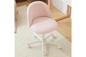 VINGLI Cute Candy Chair Armless Comfy Small Office Desk Vanity Chair with Wheels & Lumbar Support,Teddy Adjustable Rolling Swivel Computer Task Ch for Home Office,Bedroom,Gentle Pink