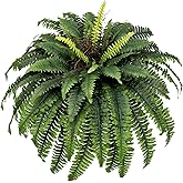 CongfuHepMui Large Artificial Ferns for Outdoor 47" Fake Boston Fern 60 Fronds Faux Ferns Plant Silk Greenery for Indoors Home Garden Porch Windowsill Decor (1 Stem)