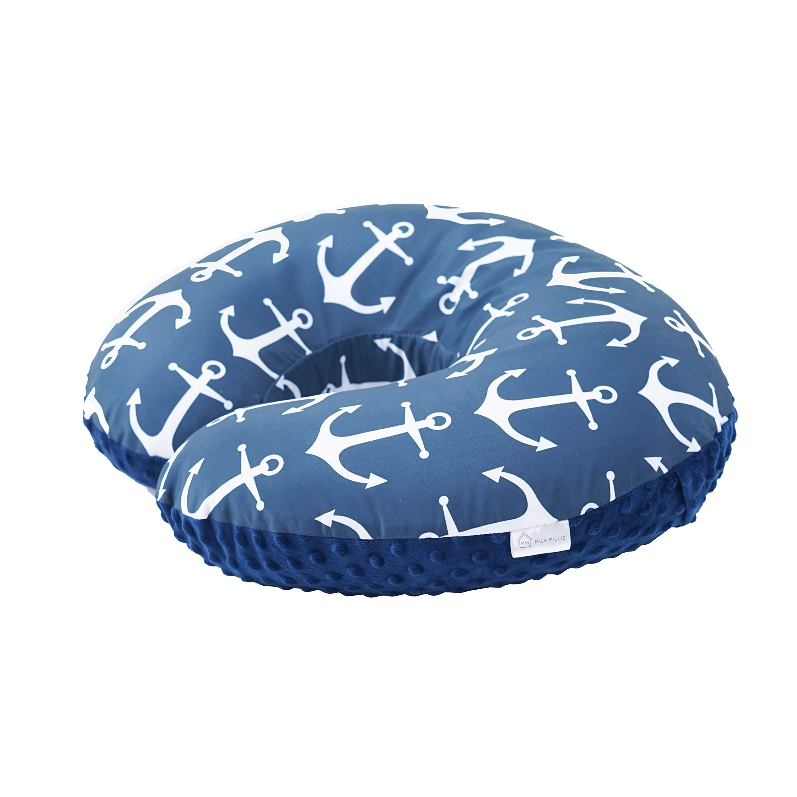Mila Millie Water Resistant Nursing Pillow Cover | Premium Quality Soft Wipeable Fabric | Navy Blue Anchor Pattern | Minky Slipcover | Best for Breastfeeding Moms | Baby Boy Girl | Hypoallergenic