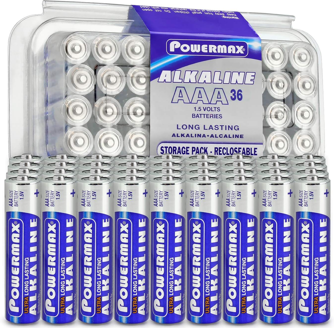 Powermax 36-Count AAA Batteries, Ultra Long Lasting Alkaline Battery, 10-Year Shelf Life, Recloseable Packaging: Health & Personal Care