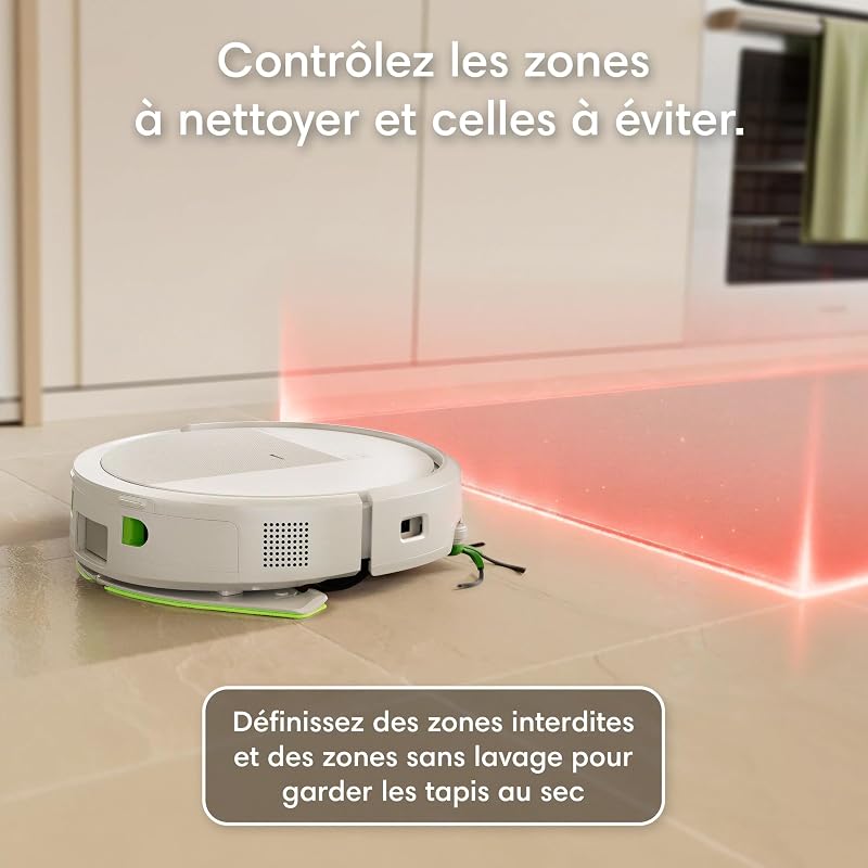Roomba 115 Combo+Base AutoEmpty - Robot Aspirateur Laveur 2en1 - Puissance d'Aspiration 15KPa - Brosse latérale étendue - Lingette de Lavage déportée - Navigation LiDAR - Blanc