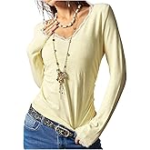 RoseSeek Women's Lace Trim Crew Neck Long Sleeve T Shirts Slim Fit Fall Tops Cute Top