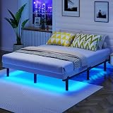 Awesofurni King Size Bed Frame with Smart LED Lights, 7 Inch Basics Metal Bed Frame, Heavy Duty 9-Leg Base for Box Spring and Mattress, Noise-Free, Easy Assembly, Black