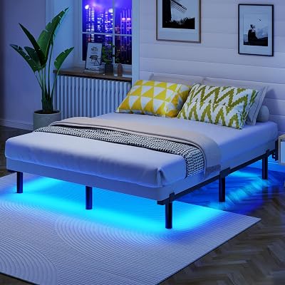 Awesofurni King Size Bed Frame with Smart LED Lights, 7 Inch Basics Metal Bed Frame, Heavy Duty 9-Leg Base for Box Spring and Mattress, Noise-Free, Easy Assembly, Black